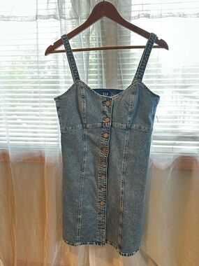 GAP Light Wash Denim Dress | Button Front Spaghetti Strap Mini | Size 4 | NWT